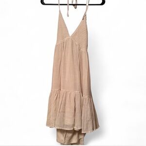 Off-White Halter Tie Neck Flowy Mini Dress